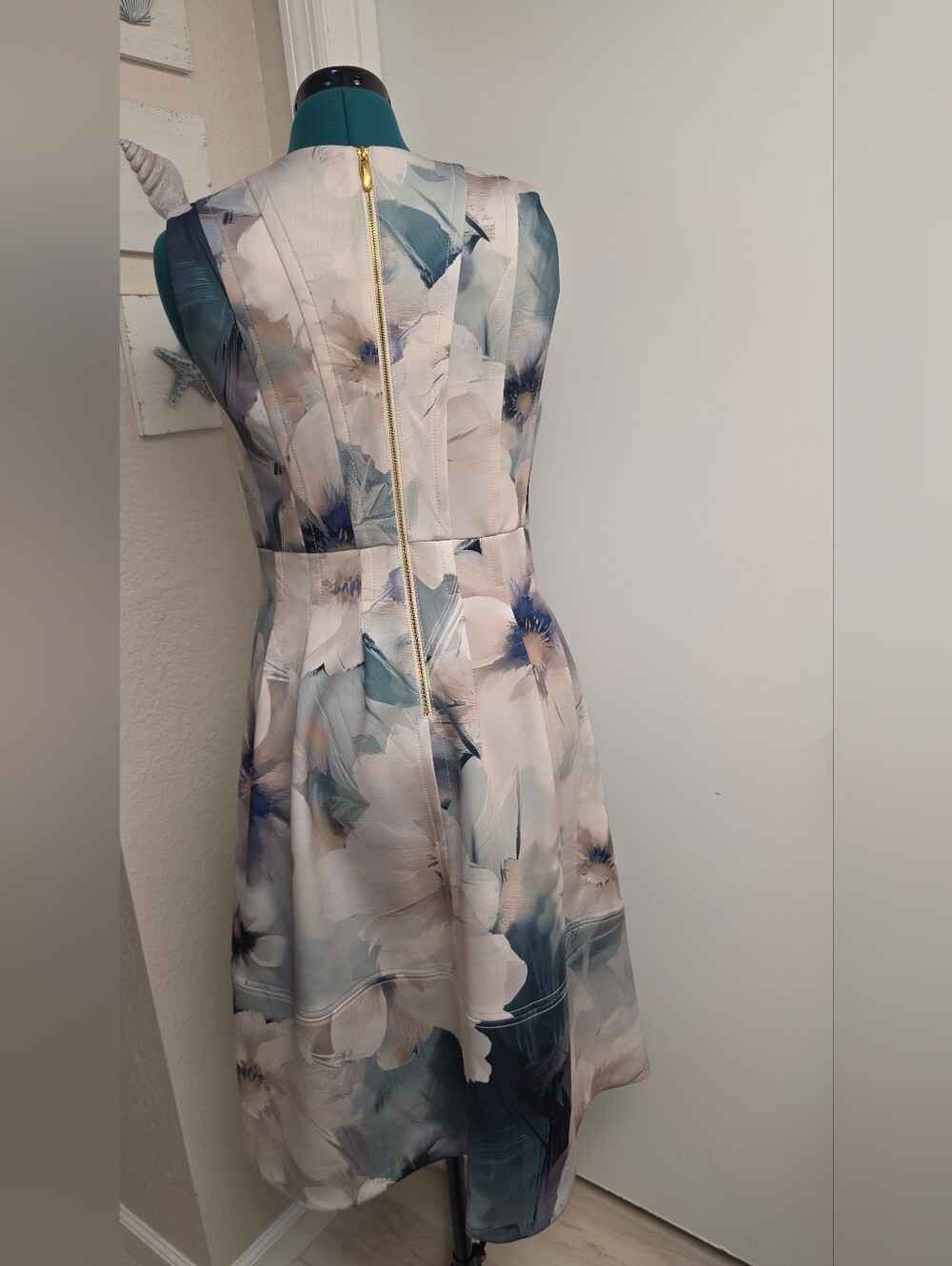 NWOT Donna Karan New York Watercolor Floral Fit & Flare Midi Dress Pockets - Picture 5 of 10
